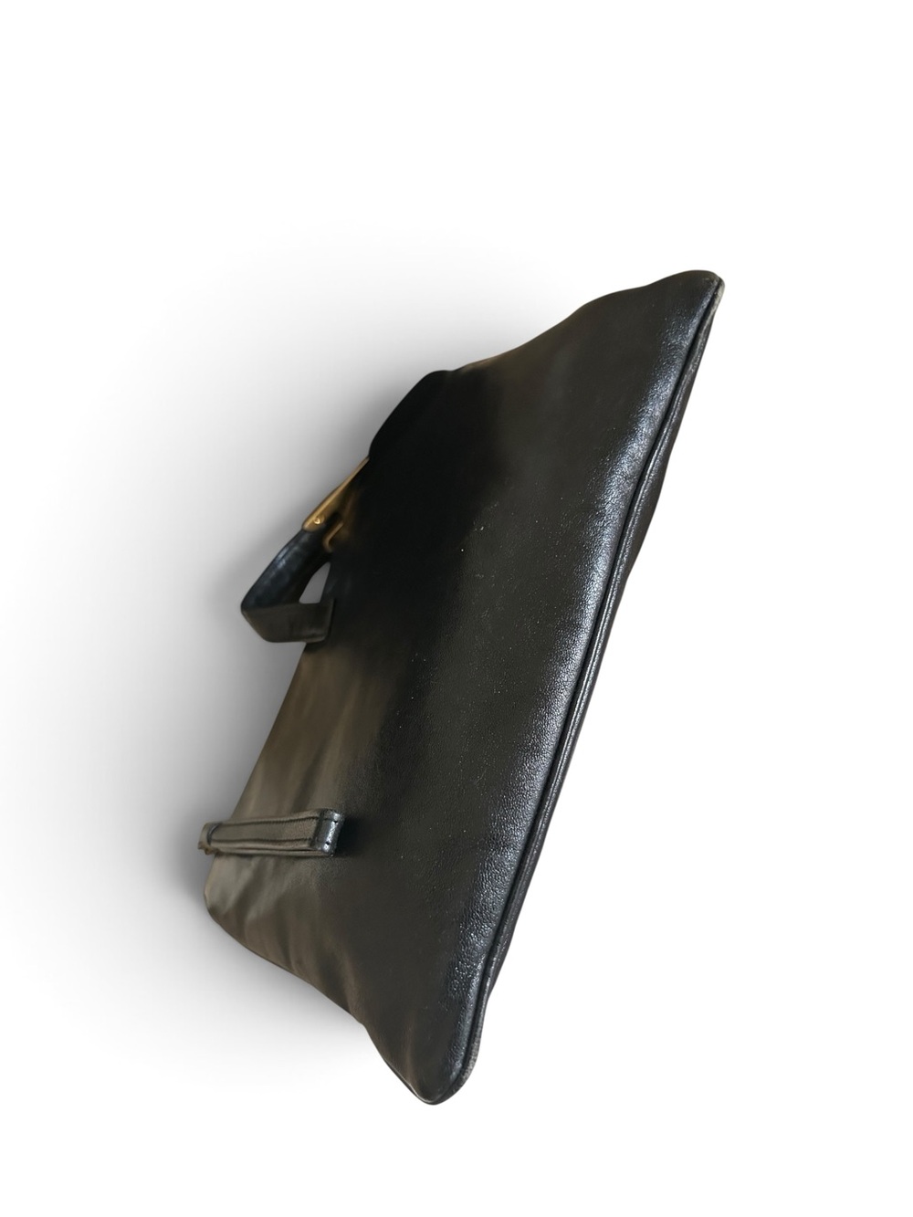 Black Leather Clutch with Gold Hardware - Picture 4 of 8